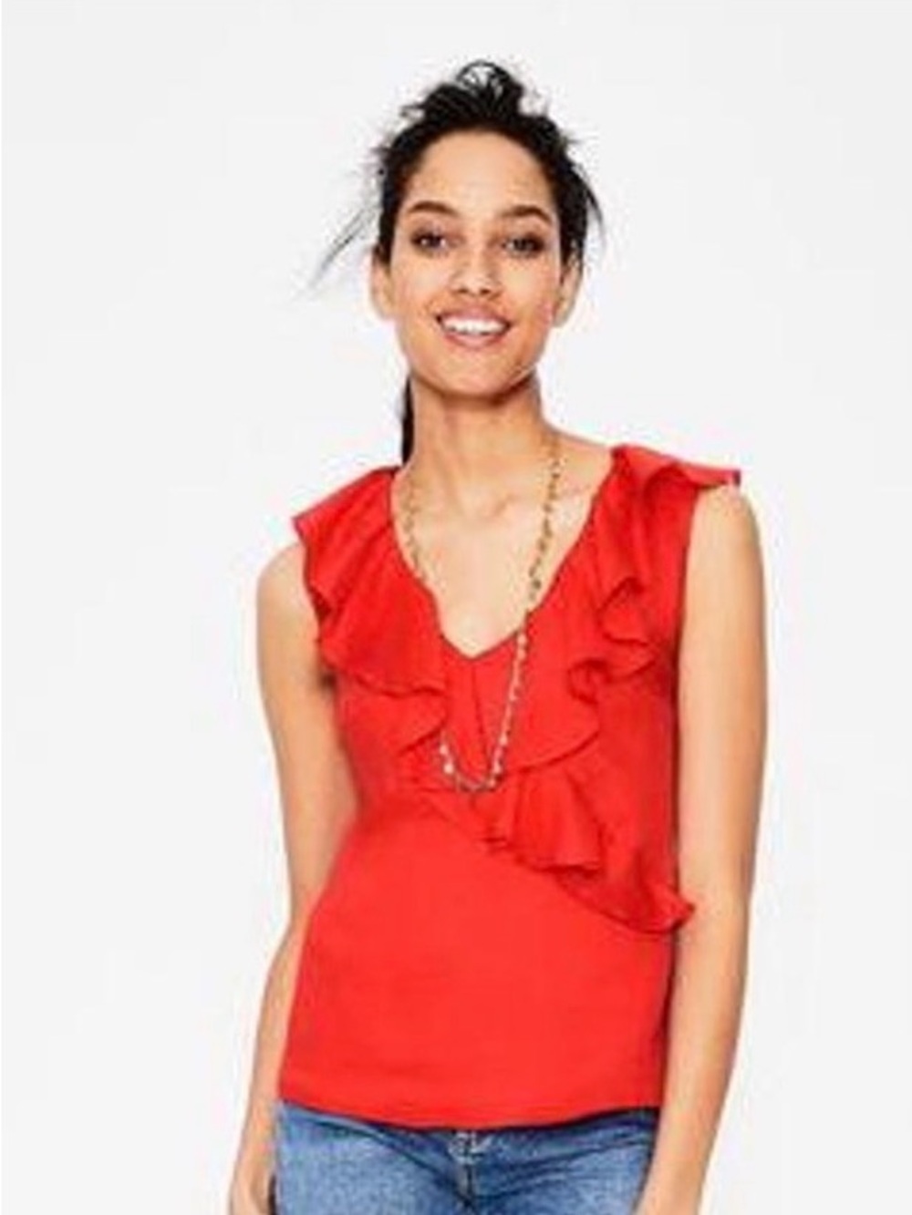 Boden Alicia Ruffled‎ V-Neck Sleeveless Top Bright Orange Red Side Zip Size 10